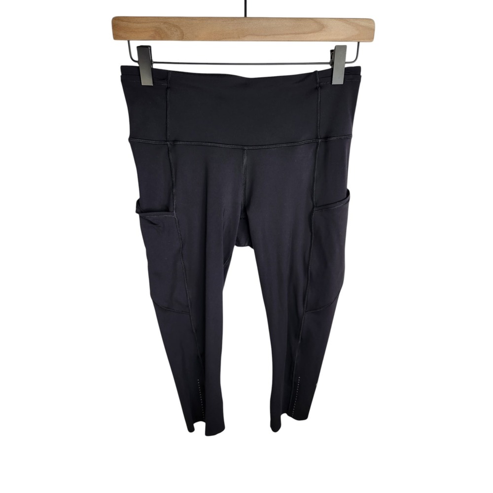 Lululemon Fast Free Crop II 19" Black Reflective Nulux Running Size 6 Activewear